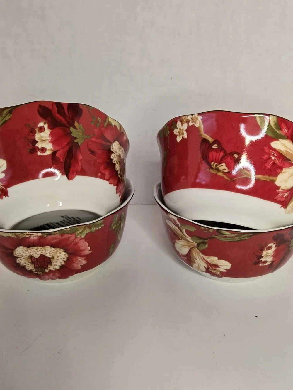 222 Fifth Fleur Rogue Cereal Soup Dessert Accent Bowls Scalloped Rim Set Of 4